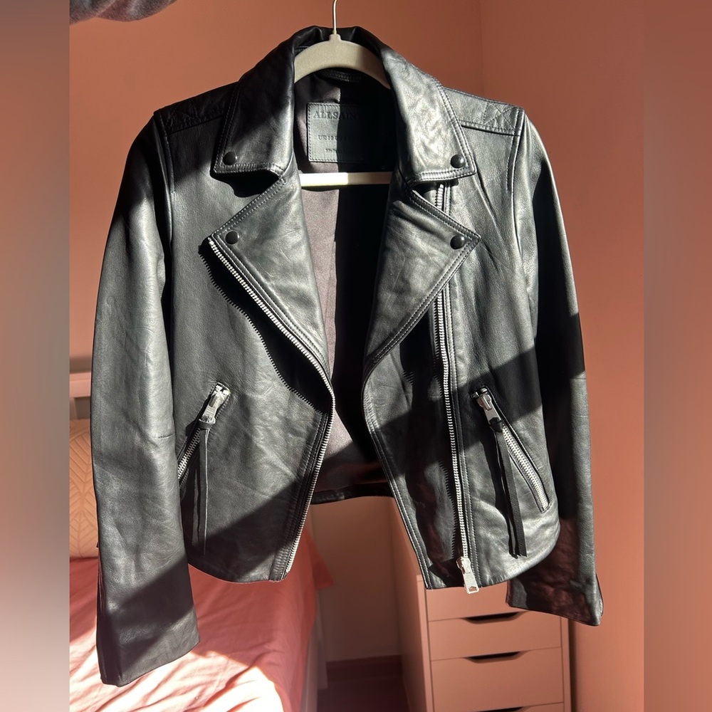 All Saints Black Leather Dalby Biker Jacket